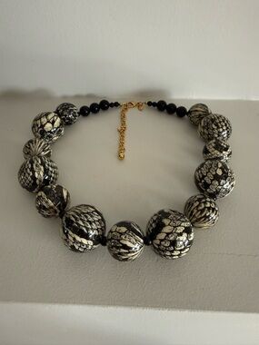 Joan Rivers Black and Cream Patterned Statement Bead Necklace